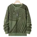 Detailed view of a green and brown swirl patterned jacquard knit sweater for men - S / Tops / Army Green