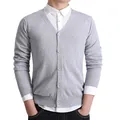 Professional men's grey V-neck knitted cardigan sweater for autumn business casual style - M / Tops / Gray