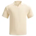 Elegant men's summer knit polo shirt in cream beige with breathable jacquard texture - S / Tops / Khaki