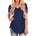 Lässiges Damen V-Ausschnitt locker sitzendes Kurzarm-Strick-T-Shirt in Marineblau - Marineblau