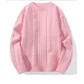 Premium pink cable-knit sweater for men featuring a classic textured crewneck design - M / Tops / Pink