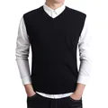 Gilet in maglia da uomo con scollo a V classico, maglione senza maniche - Taglia M / Top / Nero
