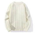 Men's cream white chunky cable knit crew neck sweater for autumn and winter season - M / Tops / Off White