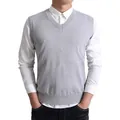 Gilet da uomo in maglia grigio chiaro con scollo a V stile business casual - Taglia M / Top / Grigio
