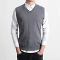 Gilet classico in maglia grigia con scollo a V per uomo, maglione senza maniche business - Taglia M / Top / Grigio scuro