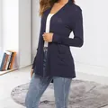 Γυναικεία casual σκούρα μπλε πλεκτή ζακέτα με μακριά μανίκια σε μονόχρωμο στυλ - Ναυτικό Μπλε