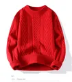 Red cable-knit sweater for men featuring a classic round neck and premium twist weave - Red