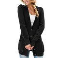 Close-up of black women's cable knit cardigan with pockets and button details - S / Tops / Black