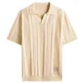Men's hollow-out knit short-sleeve polo shirt with vertical mesh stripes style - S / Tops / Khaki
