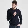 Men's navy blue crew neck ribbed knit sweater for autumn and winter fashion style - M / Tops / Black