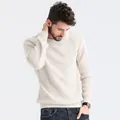 Stylish men's off-white crew neck knitted sweater with a textured pullover design - M / Tops / Off White