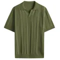 Classic men's olive green hollow-out knit polo shirt with short sleeves and V-neck - S / Tops / Army Green