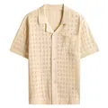 Men's summer short sleeve knitted polo shirt in cream with textured button-down design - S / Tops / Khaki