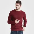 Men's stylish burgundy crew neck ribbed knit sweater for fashionable autumn winter wear - M / Tops / Red