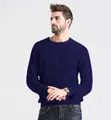 Men's stylish round neck dark purple knitted sweater pullover for autumn and winter - M / Tops / Dark Blue