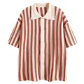 Men's stylish casual knit striped short sleeve shirt in vibrant orange and white stripes - S / Tops / Red