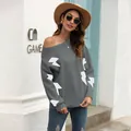 Stylish grey long sleeve knitted sweater with white lightning bolt patterns - S / Tops / Dark Gray