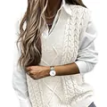 Elegante gilet in maglia a trecce oversize con scollo a V per donna color crema - Taglia S / Top / Bianco avorio