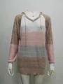 Suéter de punto a rayas de colores con capucha y cuello en V en rosa y caqui mujer - S / Tops / Caqui