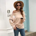 Stylish apricot knit sweater with white lightning bolt patterns for casual fall wear - S / Tops / Apricot