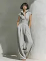 Chic light grey sleeveless V-neck high-waisted wide-leg jumpsuit for women - XS / Top And Bottom / Light Gray