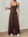 Summer casual brown wide-leg jumpsuit with sleeveless bandeau top for women's fashion - Coffee
