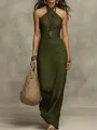 Elegantes olivgrünes Neckholder-Maxikleid in schmaler Passform für Resort-Style - Grün
