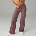 High-waisted wide-leg athletic pants with stylish cross-waist design in mauve purple - Grape Purple