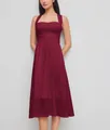Robe midi élégante bordeaux de style français avec taille croisée et décolleté carré - XS / Haut Et Bas / Bordeaux