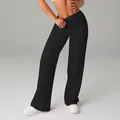 High waisted black wide-leg sports trousers for women's outdoor running, yoga and fitness - S / Bottoms / Black