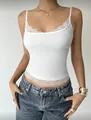 Sexy slim fit white camisole with delicate lace trim detailing for a stylish summer look. - S / Tops / White