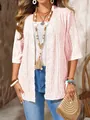 Women's plus size casual hollow-out cardigan in soft pink color - 0XL / Tops / Pink