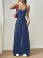 Elegant blue sleeveless summer jumpsuit with wide leg and high waist for casual wear - Sapphire Blue