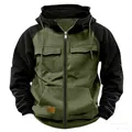 Men's tactical hooded sweatshirt in olive green and black with multiple utility pockets - 3XL / Tops / Army Green and Black