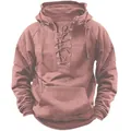Vue frontale détaillée d'un sweat à capuche vintage pour hommes avec laçage et poche - Rose