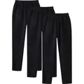 Detail view of three pairs of men's black fleece-lined straight leg sweatpants - S / Bottoms / 3-Pack / Black+Black+Black