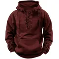 Vue détaillée de l'avant d'un sweat à capuche bordeaux pour homme avec un laçage rétro - Bordeaux