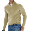 Men's premium khaki quarter-zip long sleeve wool blend casual sweater polo shirt for autumn - S / Tops / Apricot