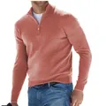 Premium men's salmon-colored quarter-zip wool knit sweater for casual autumn fashion - S / Tops / Pink
