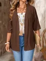 Lässige Damen-Strickjacke in Übergröße, Braun, durchbrochenes Design für Frühling und Herbst - Dunkelbraun