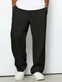 Détail du pantalon décontracté noir pour homme en maille gaufrée à jambe droite - Noir