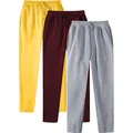 Trio of men's casual sweatpants in yellow, burgundy, and grey color options - S / Bottoms / 3-Pack / Yellow, Wine Red and Light Gray