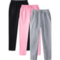 Set of three men's casual fleece joggers in black, pink and grey with drawstring waist - S / Bottoms / 3-Pack / Black, Pink and Light Gray