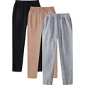 Three pairs of men's casual drawstring sweatpants in black, khaki, and heather grey - S / Bottoms / 3-Pack / Black, Camel and Light Gray
