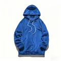 Blauwe heren hoodie van koraalfleece met witte trekkoorden voor warm en knus wintercomfort - S / Tops / Blauw