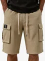 Detailaufnahme der Khaki-Cargoshorts für Herren mit Waffelstruktur und Kordelzug - S / Unterteile / Khaki