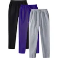 Set of three men's fleece-lined casual sweatpants in black, purple, and grey colors - S / Bottoms / 3-Pack / Black, Purple, and Light Gray