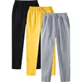 Three-piece set of solid color men's fleece-lined sweatpants in black, yellow, and grey - S / Bottoms / 3-Pack / Black, Yellow and Light Gray