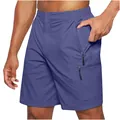 Close-up of men's cargo shorts showing zipper pocket details and quick-dry fabric texture. - 3XL / Bottoms / Navy Blue