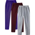 Men's solid color fleece sweatpants in purple, burgundy, and grey, straight leg style. - S / Bottoms / 3-Pack / Purple, Wine Red and Light Gray